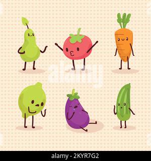 six légumes frais kawaii Illustration de Vecteur