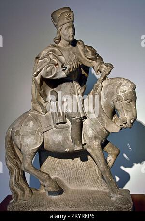 Statue équestre Saint George France âges moyens 2nd moitié du calcaire du 15th siècle (bump rond) . 75 cm ; 88 cm ; 31 cm , France, France, Banque D'Images