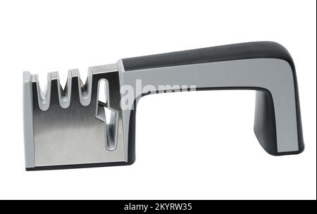 Affûteuse manuelle pour couteaux de cuisine sur fond blanc Banque D'Images