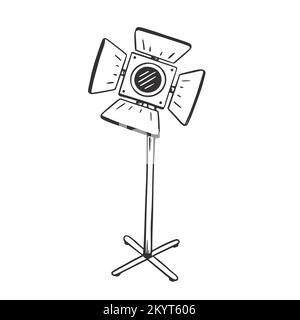 Un film à la une. Lampe de cinéma, réflecteur de photographie, élément de dessin isolé Doodle. Illustration vectorielle Illustration de Vecteur