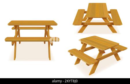 bancs avec table de pique-nique dans le jardin ou parc illustration vectorielle isolée sur fond blanc Banque D'Images