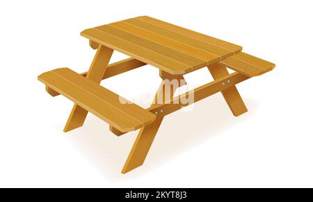 bancs avec table de pique-nique dans le jardin ou parc illustration vectorielle isolée sur fond blanc Banque D'Images