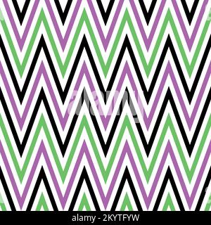 Motif à chevrons en vert violet et noir. Vert Mantis, violet pépiné et noir à motif zigzag style rétro Illustration de Vecteur