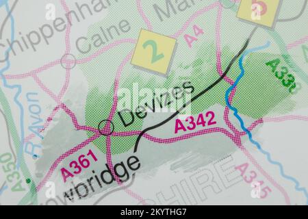 Devizes, Royaume-Uni atlas carte nom de ville - peinture Banque D'Images