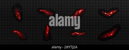 Foudre, coup d'éclair électrique, impact rouge, fissure, éclair d'énergie magique. Décharge électrique puissante pendant la tempête de nuit, isolée sur le transspa Illustration de Vecteur