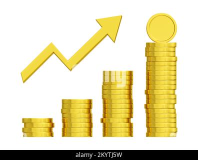 Des piles d'argent avec une flèche de croissance vers le haut. 3D rend un élément graphique réaliste. Illustration vectorielle Illustration de Vecteur
