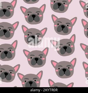 Motif vectoriel sans couture avec visages de boulodogs français sur fond rose. Illustration vectorielle Illustration de Vecteur