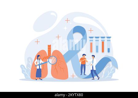 Maladie dangereuse du système respiratoire. Homme souffrant de problèmes respiratoires, complications. Cancer du poumon, remorqueur trachéal, notion d'asthme bronchique. baie plate Illustration de Vecteur