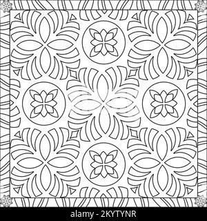 Page de coloriage Illustration en format carré pour adultes, motif oriental Mandala Flower Design Illustration de Vecteur