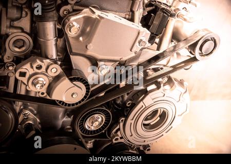 Close up de la mécanique d'un moteur de voiture. Banque D'Images