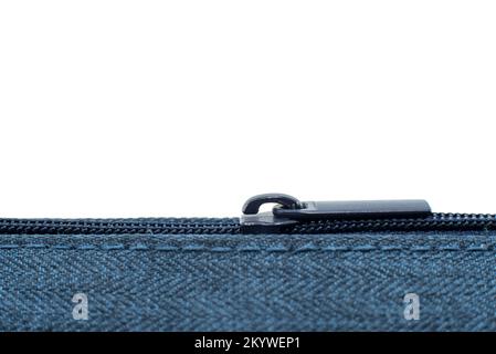Fermeture éclair bleue avec espace vide pour inscription ou logo. verrouillez les vêtements Banque D'Images