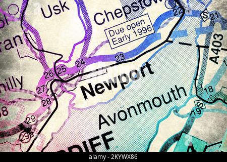 Newport, Royaume-Uni carte de l'atlas nom de la ville - effet aquarelle Banque D'Images