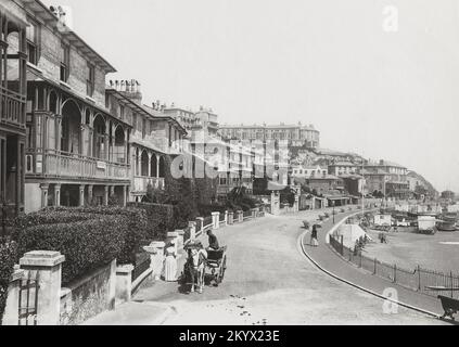 Photographie d'époque - 1892 - Cheval et chariot sur Esplanade, Ventnor, Ile de Wight Banque D'Images