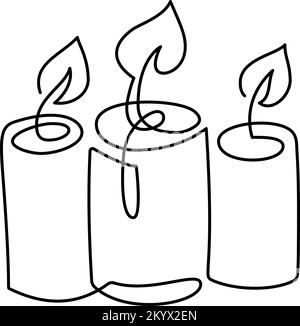 Dessin à la main d'une ligne vecteur brûlant trois bougies logo icône. Illustration continue de l'Avent de Noël pour carte de vœux, conception de Web isolée Illustration de Vecteur