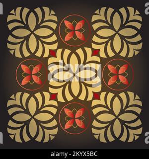 Motif floral cercle symbole oriental - Symétrie - Noir énergie Or et Rouge couleurs Illustration de Vecteur