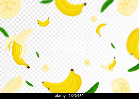 Arrière-plan de la banane volante, motif sans couture avec effet de flou effet de flou flou flou. La chute de la banane mûre et des feuilles de palmier isolées. Peut être utilisé pour le papier peint, la bannière Illustration de Vecteur