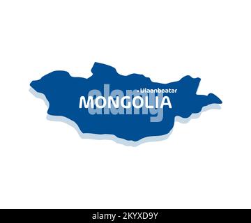 Mongolie, silhouette de carte avec le logo de la capitale Oulan-Bator. Carte géographique simplifiée de la Mongolie. Carte du monde, infographie, éléments, conception vectorielle Illustration de Vecteur