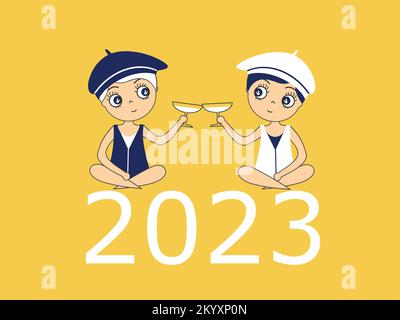 Les personnages des numéros de l'année 2023 célèbrent le souhait d'une nouvelle année heureuse Illustration de Vecteur