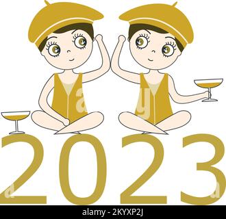 Les personnages des numéros de l'année 2023 célèbrent le souhait d'une nouvelle année heureuse Illustration de Vecteur