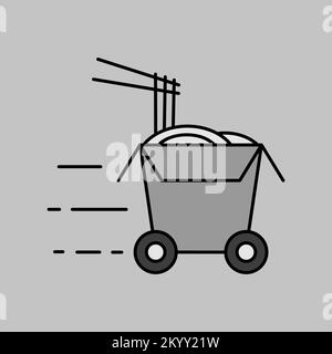 Icône de l'échelle de gris vectorielle wok Box à roulettes. Affiche de livraison. Symbole graphique pour le site Web de cuisine et la conception d'applications, le logo, l'application, l'interface utilisateur Illustration de Vecteur