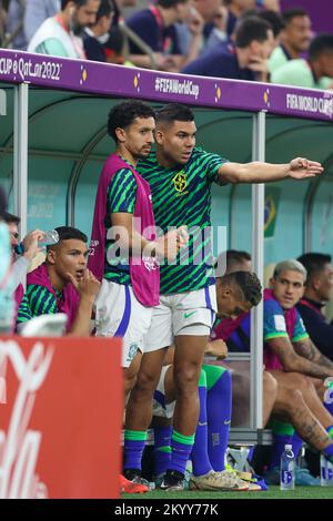 Lusail, Catar. 02nd décembre 2022. Marquinhos et Casemiro lors d'un match entre le Cameroun et le Brésil, valable pour la phase de groupe de la coupe du monde, qui s'est tenue au stade national de Lusail à Lusail, au Qatar. Crédit: Richard Callis/FotoArena/Alamy Live News Banque D'Images