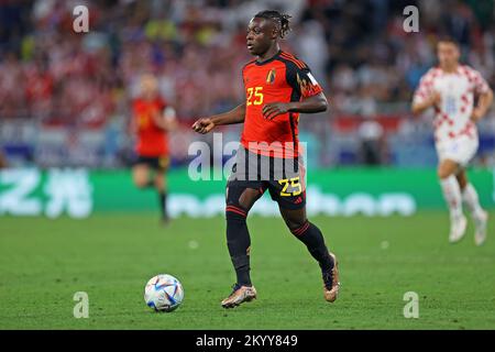 1st décembre 2022 ; stade Ahmed bin Ali, Al Rayyan, Qatar ; coupe du monde de football de la FIFA, Croatie contre Belgique ; Jérémy Doku de Belgique Banque D'Images