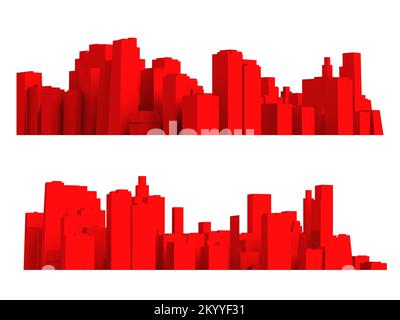 Le 3D rendu isolé de l'illustration du toon rouge de différentes villes sur fond blanc. Banque D'Images