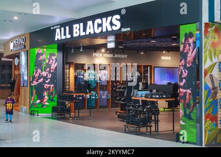 Le magasin officiel de l'équipe de rugby All Blacks à l'aéroport d'Auckland, Auckland, Nouvelle-Zélande Banque D'Images