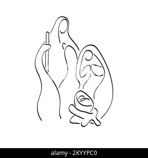 Scène de nativité artistique ligne Joseph se marient et bébé Jésus illustration vecteur dessiné à la main isolé sur fond blanc Illustration de Vecteur