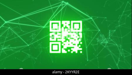 Image du code qr avec réseau blanc de connexions sur fond vert Banque D'Images