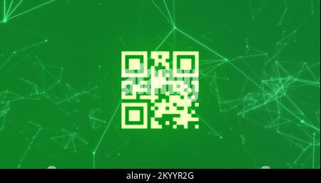 Image du code qr avec réseau blanc de connexions sur fond vert Banque D'Images