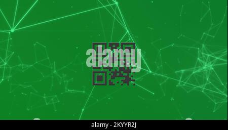 Image du code qr avec réseau blanc de connexions sur fond vert Banque D'Images