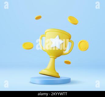 trophée champion 3D, coupe d'or. Illustration de Vecteur