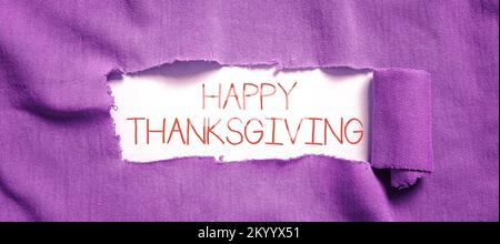 Légende du texte présentant Happy Thanksgiving. Salon d'affaires Harvest Festival fête nationale célébrée en novembre Banque D'Images