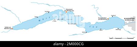 Carte de la Woerthersee avec les villes les plus importantes, Carinthie, Autriche Banque D'Images