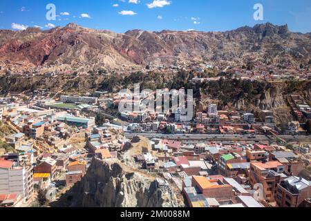 Vue depuis la télécabine, mi Teleferico, transports en commun, la Paz, Bolivie, Amérique du Sud Banque D'Images