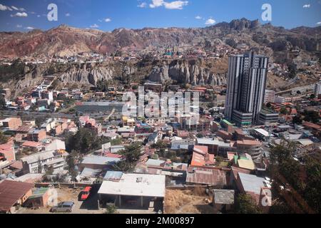 Vue depuis la télécabine, mi Teleferico, transports en commun, la Paz, Bolivie, Amérique du Sud Banque D'Images