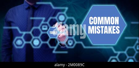 Symbole de texte indiquant les erreurs courantes. Concept : actions souvent utilisées de manière interchangeable avec erreur Banque D'Images