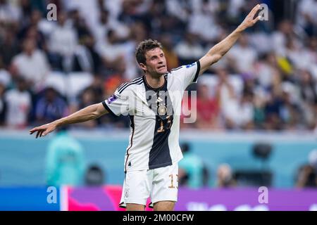 Al Chaur, Qatar. 01st décembre 2022. Football: Coupe du monde, Costa Rica - Allemagne, ronde préliminaire, Groupe E, Matcheday 3, stade Al-Bait, Le Thomas Müller d'Allemagne s'exprime. Crédit : Tom Weller/dpa/Alay Live News Banque D'Images