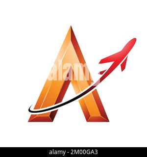 Illustration d'un avion volant autour d'une lettre Orange En relief A isolée sur un fond blanc Illustration de Vecteur