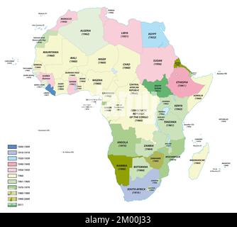 Carte des États d'Afrique avec les dates de leur indépendance Banque D'Images