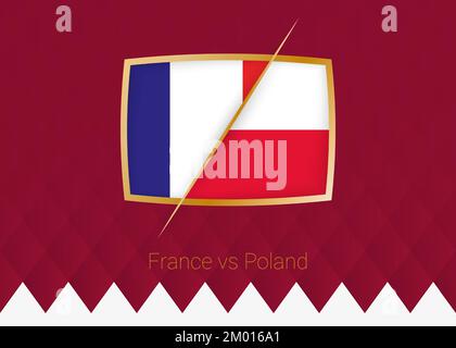 France contre Pologne, série de 16 icône de la compétition de football sur fond bordeaux. Icône vecteur. Illustration de Vecteur