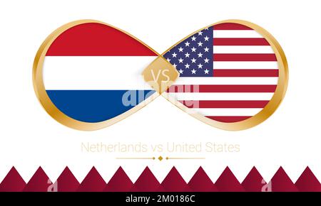 Les pays-Bas contre l'icône d'or des États-Unis pour le match de football 2022, Round of 16. Illustration vectorielle. Illustration de Vecteur