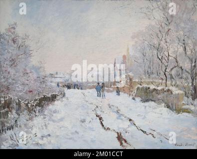 Scène de neige à Argenteuil par le peintre impressionniste français Claude Monet à la Galerie nationale, Londres, Royaume-Uni Banque D'Images