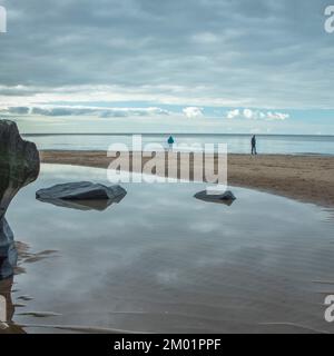 Photo couleur de pierres côtières sur la plage lissée et arrondie par les passages du temps et de la marée, contenant des pierres pavés cailloux avec des pats grainé Banque D'Images