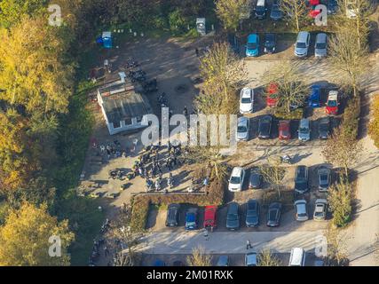 Vue aérienne, Hengsteysee, lieu de rencontre des motards au pont de Ruhr, Boele, Hagen, région de la Ruhr, Rhénanie-du-Nord-Westphalie, Allemagne, Biker, réunion des Bikers, DE, EUR Banque D'Images