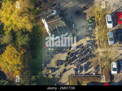 Vue aérienne, Hengsteysee, lieu de rencontre des motards au pont de Ruhr, Boele, Hagen, région de la Ruhr, Rhénanie-du-Nord-Westphalie, Allemagne, Biker, réunion des Bikers, DE, EUR Banque D'Images