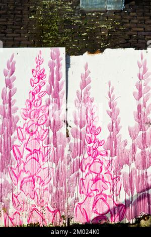 Art de rue Grafitti floral, passerelle, Scarborough Terrace, Bootham, York, Angleterre Banque D'Images
