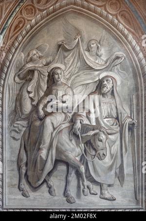 BIELLA, ITALIE - 15 JUILLET 2022 : la fresque du vol en Égypte dans la cathédrale (Duomo) par Giovannino Galliari (1784). Banque D'Images