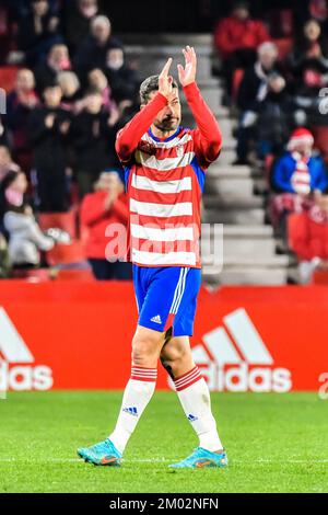 2 décembre 2022: GRENADE, ESPAGNE - DÉCEMBRE 2: Jorge Molina de Grenade CF dans le moment qui sortent pendant le match entre Grenade CF et Deportivo Alaves de la Liga Smartbank sur 2 décembre 2022 à Nuevo Los Carmenes à Grenade, Espagne. (Credit image: © Samuel Carreño/PX Imagens via ZUMA Press Wire) Banque D'Images